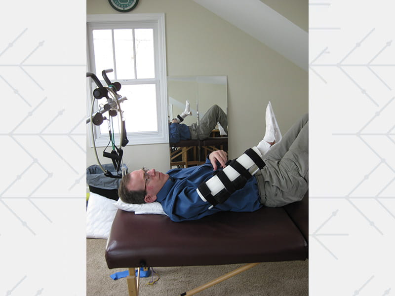 Brent Calhoun doing physical therapy in 2013