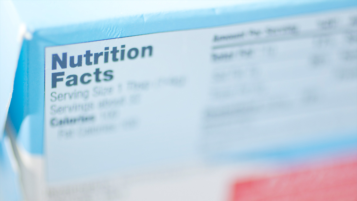 nutrition labels close up