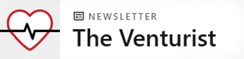 A red heart icon with a black pulse line intersecting it is to the left of 'Newsletter' and 'The Venturist'. A red heart icon with a black pulse line intersecting it is to the left of 'Newsletter' and 'The Venturist'.