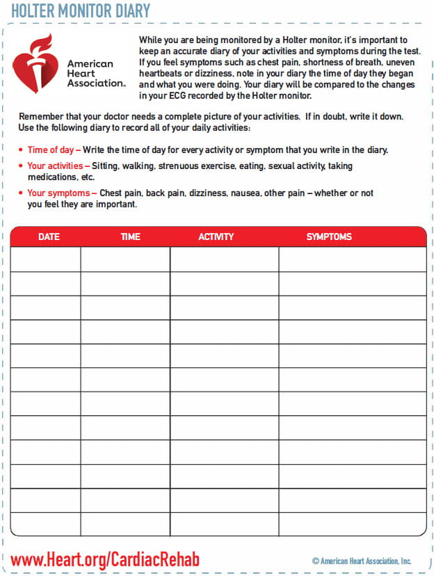 Holter Monitor Diary | American Heart Association