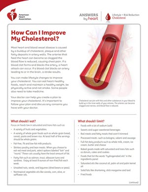 How can I improve cholesterol Answers by Heart sheet