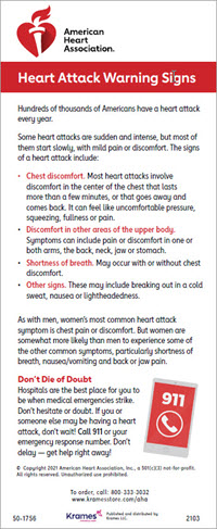 Heart Attack Warning Signs, Bilingual Card | American Heart Association