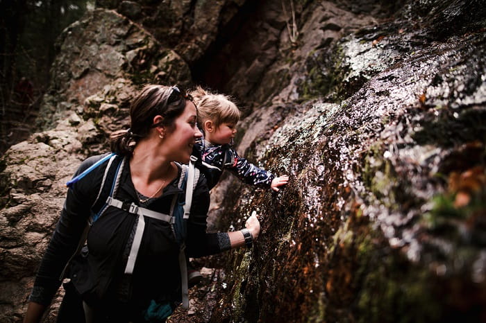 Woman and child check out a rock formation. (Photo courtesy of Laura Castro)