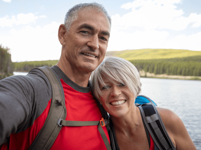 Selfie of couple hiking