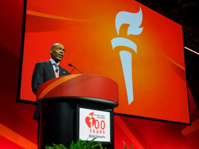 Dr. Keith Churchwell during his presidential address Nov. 17 at Scientific Sessions in Chicago. (Photo by American Heart Association/Todd Buchanan)