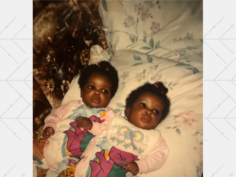 Whitney and Britney Johnson as twin babies with only Whitney was born with a heart murmur.