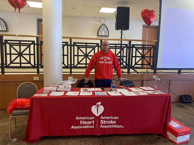 James Young II representing the American Heart Association and American Stroke Association at a heart health event held at Plymouth United Church of Christ Detroit in 2020