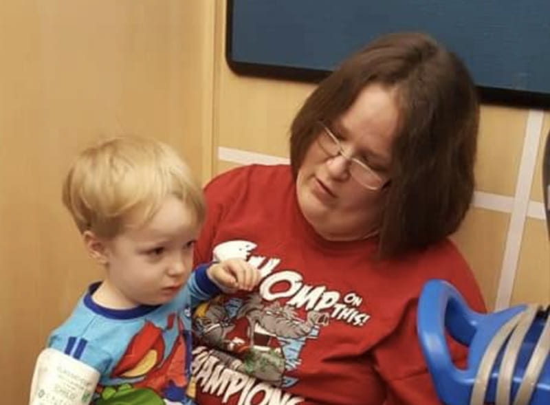 Konner Hall with his mom, Stephanie, in the hospital. (Photo courtesy of the Hall family)