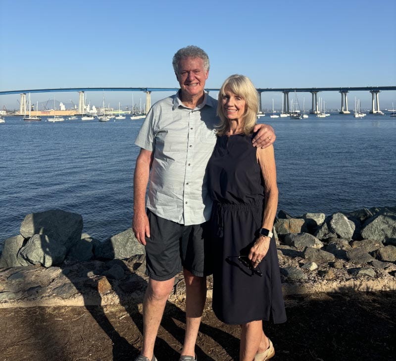 Paul Krueger (left) and Meg Bouher at Coronado Bay in San Diego. (Photo courtesy of Paul Krueger)