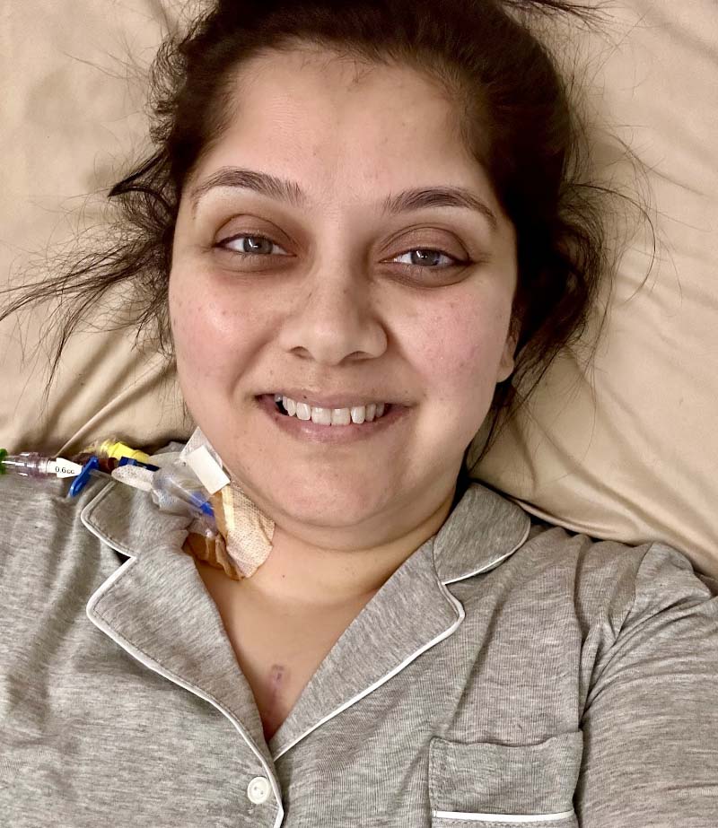 Saraa Basaria recovering after her LVAD implant. (Photo courtesy of Saraa Basaria)