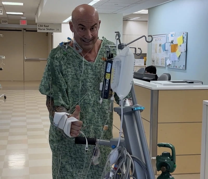 Alfonso Moretti walking in the hospital after his open-heart surgery. (Photo courtesy of Alfonso Moretti)