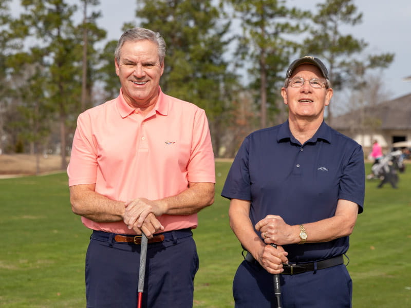 George Richards (right) and his friend, Mike Davisson, who recognized Richards was having a stroke during a round of golf. (Photo courtesy of Nicole Harnishfeger)