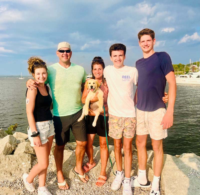 The Chapman family with their dog, Lucy. From left: Makenzie, Chad, Rachel, Lukas and Jake. (Photo courtesy of Rachel Chapman)