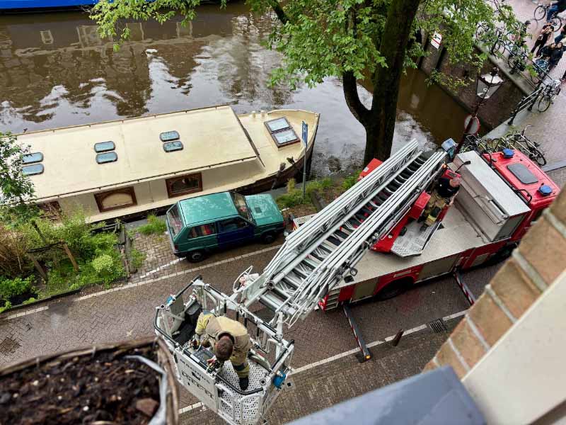 The view from the window where firefighters used a special ladder and stretcher to lower Tony Gnau down to street level. (Photo courtesy of the Gnau family)