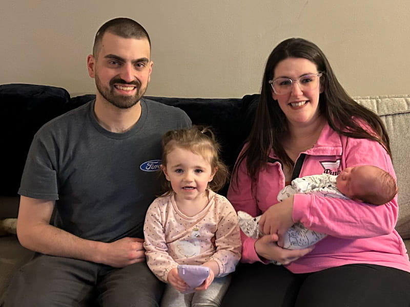 Kirsten Dorsey (right) with her fiancé, Zac Connors; daughter, Olivia; and baby son, Brian. Dorsey was pregnant with Brian when she learned she had a dangerous bulge in her aorta. (Photo courtesy of Kirsten Dorsey)