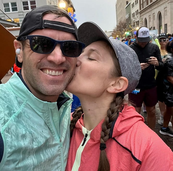 Amber Williams (right) with her husband, Zach, after a half-marathon in Tulsa, Oklahoma, six months after her first open-heart surgery. (Photo courtesy of Amber Williams)