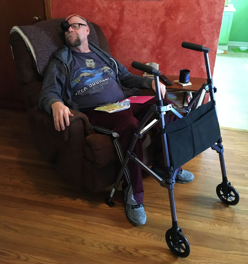 Adam English recovering at home after his stroke. (Photo courtesy of Adam English)