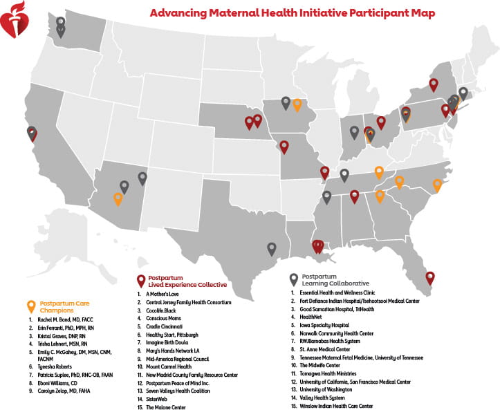 Map of participating advancing maternal health initiative sites